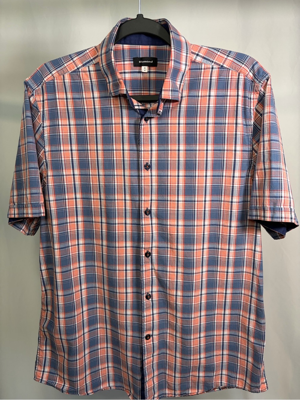 Blumind Men's Plaid Short Sleeve Button Up Shirt Blue Coral Size M